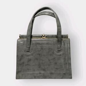 1970s Gray Vinyl Handbag by JR Florida, Vintage Top Handle Purse Retro
